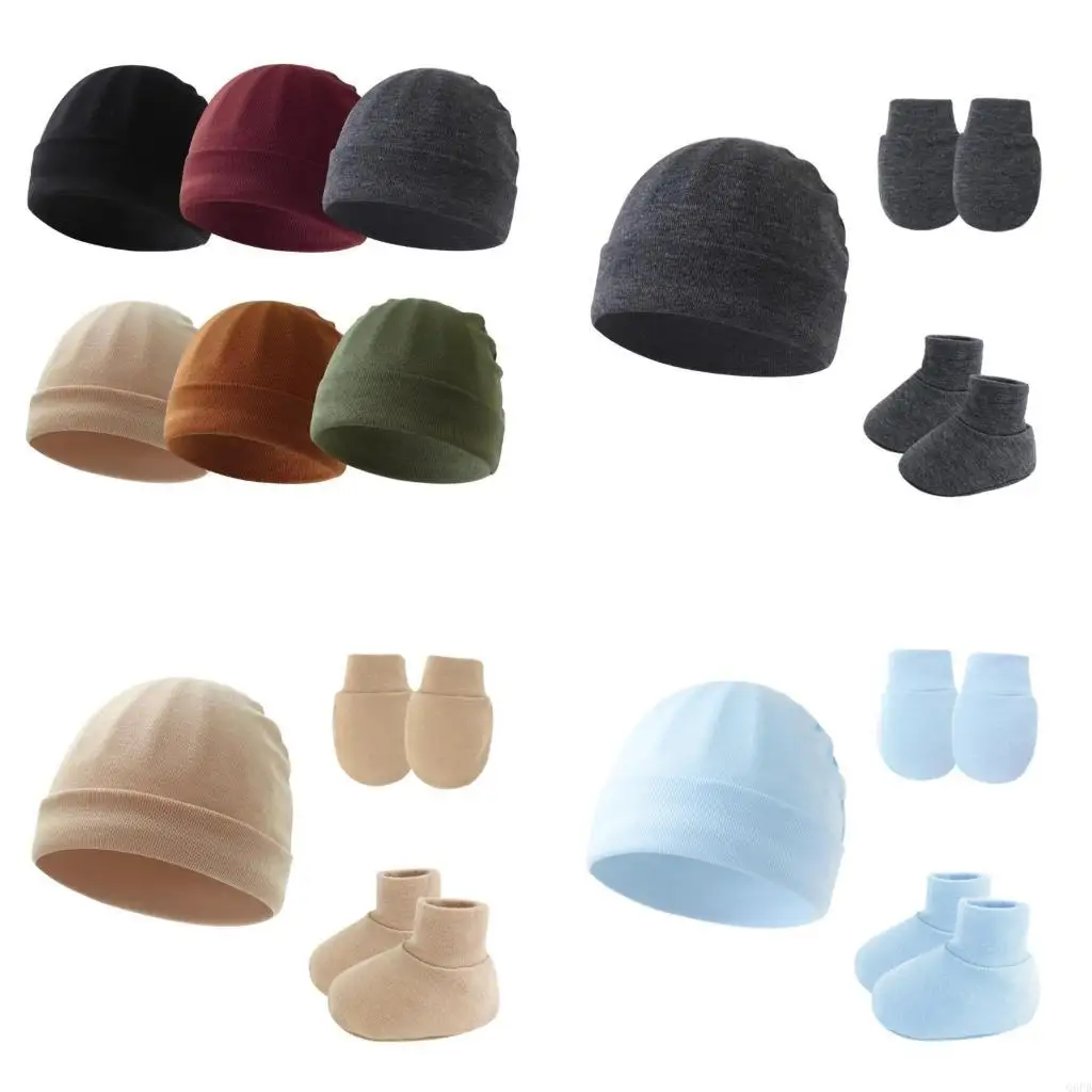 

Комплект теплых аксессуаров для новорожденных, шапка, варежки, пинетки, хлопковая детская теплая шапка