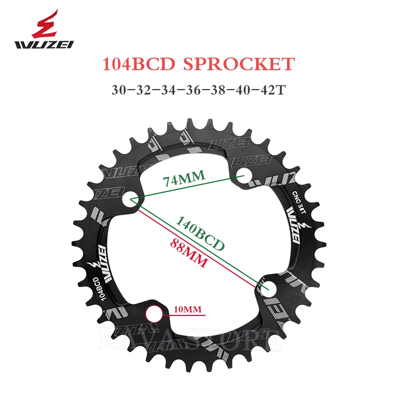 Wuzei 104BCD MTB Chainring Narrow Wide 104 BCD Crown Mountain Bike Sprocket 30 32 34 36 38 40T Bicycle Star Bike Chainwheel