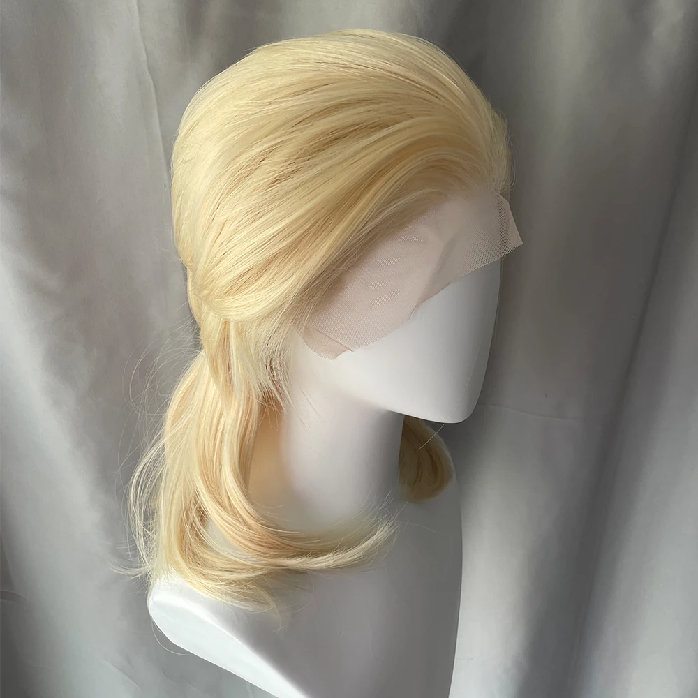 613 Blonde 13X4 Synthetic Lace Front Wigs for Women Shoulder Length Mullet Cosplay Wigs for Men Half Hand Tied Glueless Natural