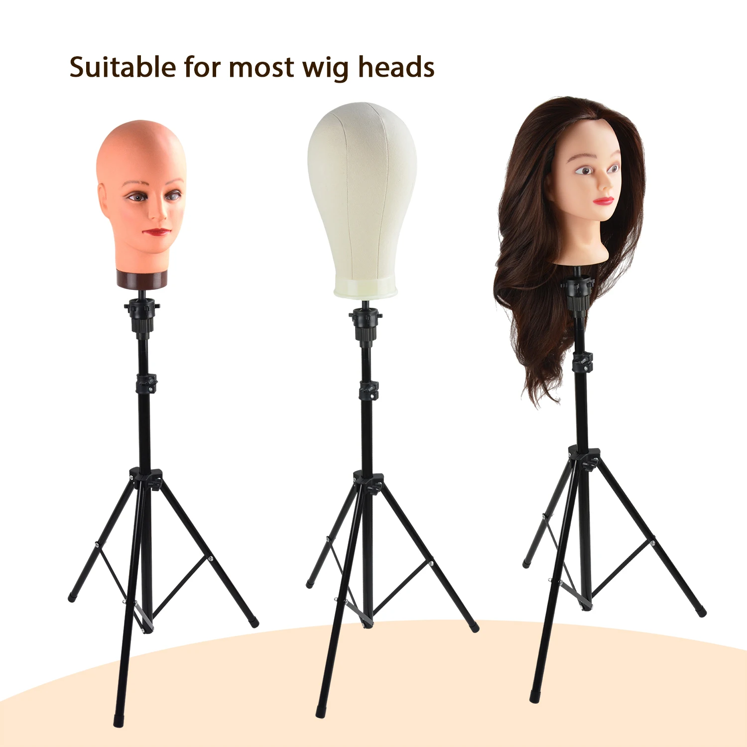 Black Wig Tripod  Adjustable Hairdressing Training Head Stand Mannequin Head Holder Tripod Stand For Salon Use