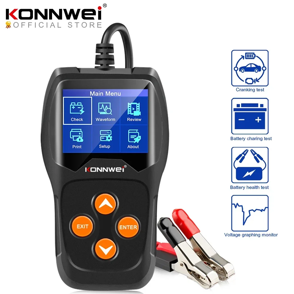 

KONNWEI KW600 Car Battery Tester 12V 100 To 2000CCA 12 Volts Battery Tools for The Car Quick Cranking Charging Diagnostic