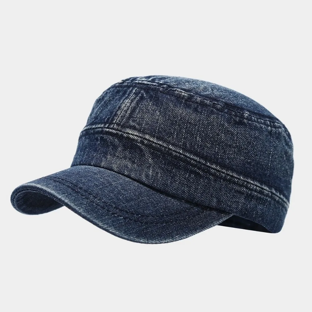 

Korean Vintage Peaked Cap Demin Streetwear Baseball Hat Flat Top Visor Cadet Cap Camping