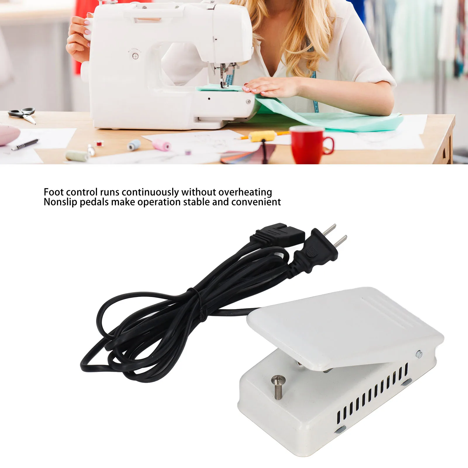 Sewing Machine Foot Pedal 2.5A Stainless Steel Nonslip Sewing Foot Pedal Replacement Foot Pedal for Household White US110V