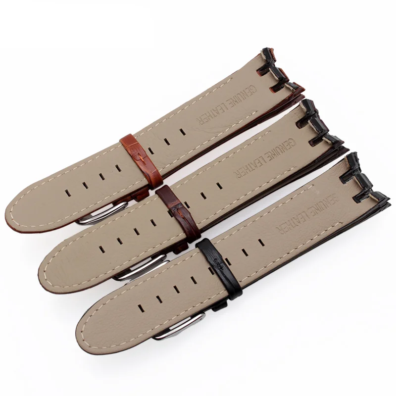 Watchband for Swatch Genuine Leather Watch Strap Yrs403 412 402G Series 21mm Crocodile Pattern Stainless Steel Butterfly Buckle