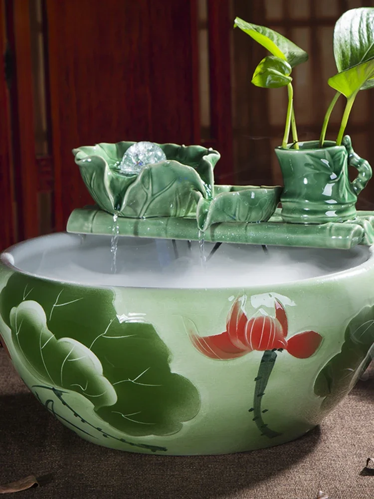 Ceramic Water Fountain Humidifier Decoration Home Fengshui Wheel Lucky - view 2