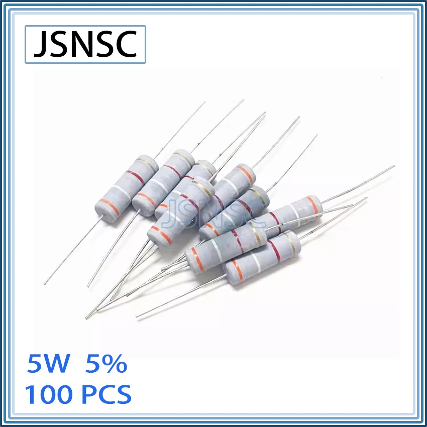 JSNSC 100PCS 5% 5W 1R 2R 3R 10R 20R 30R 1K 2K 10K 20K 30K 750K 820K 910K 1M 1.2M 1.5M 1.8M 2M 2.2M OHM carbon film DIP resistor