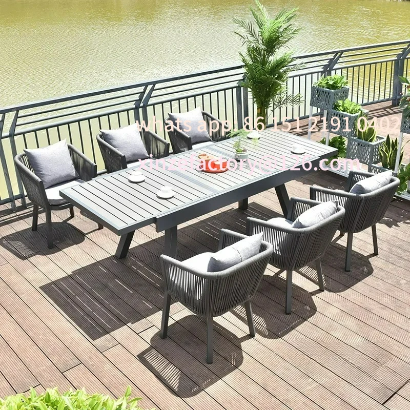 

Customizable Table and Chair Set Courtyard Villa Open-air Table and Chair Balcony Cafe Stretchable Dining Table a