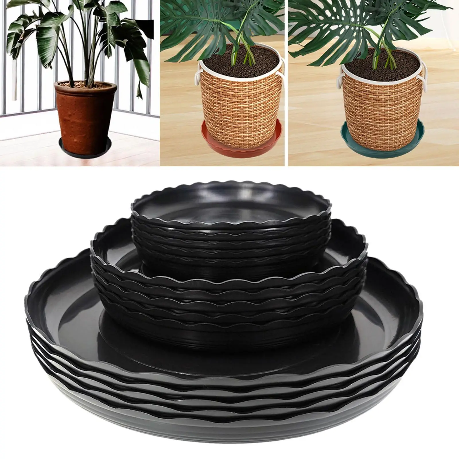 Sturdy Plastic Planter Trays Round Plant Saucers Drip Catcher for Balcony Garden Office Windowsill Home