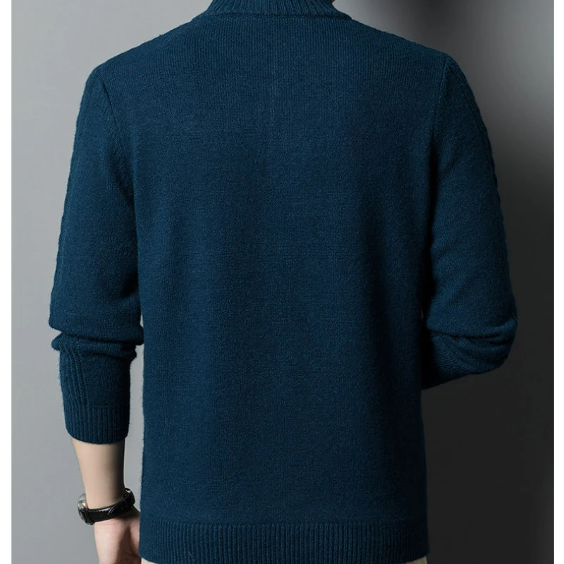 Thick Cashmere Sweater Extra Thick Winter Warm Half Zipper Turtleneck Sweater Men Loose Dad Outfit