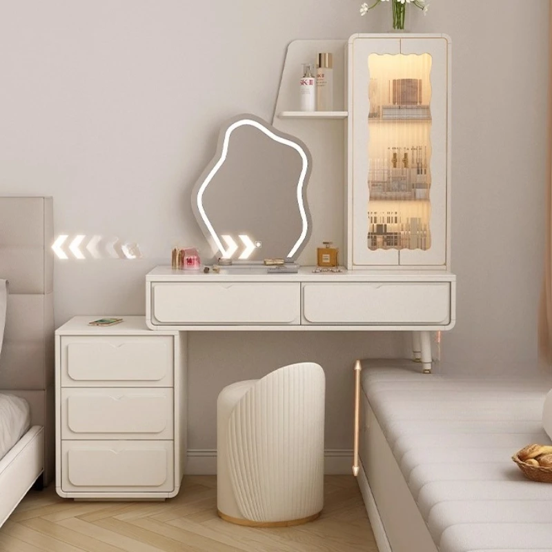 

Corner Vanity Desk Solid Wood Dresser for Bedroom Drawers Wardrobe with Mirror with Jewelry Cabinet Cosmetic Table Makeup Makeup