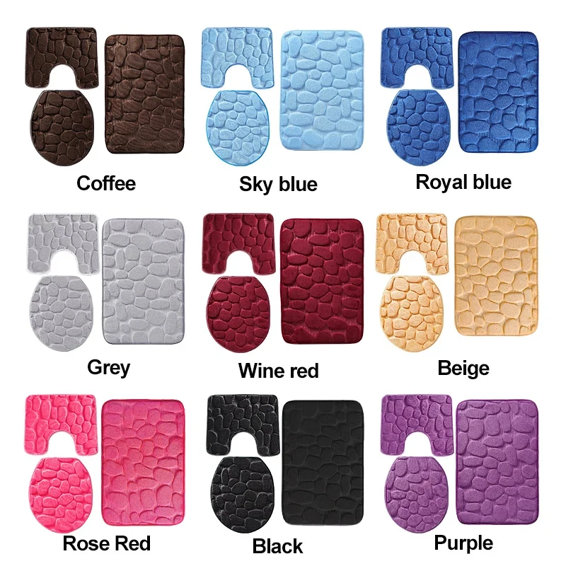 3Pcs/Set Bathroom Cobblestones Embossed Rug,Soft Non-Slip Absorbent Memory Foam Bathroom Floor Mat,Toilet Mat,Bathroom Acces