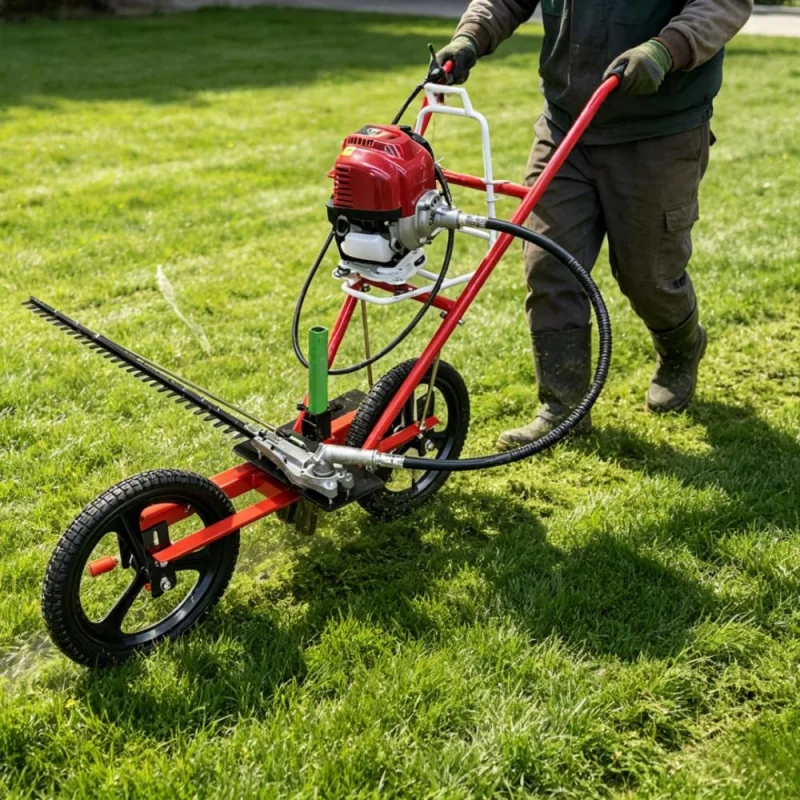 Hand Push Hedge Trimmer Walk Behind Double Sided Blade Bush Cutter Wheeled Orchard Shrub & Weed Cutting Machine