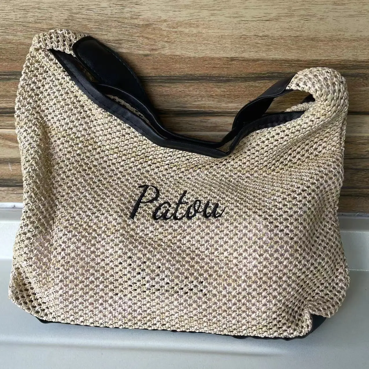 Sacola tecida grama retro, Bolsa de ombro de grande capacidade, Bolsa personalizada personalizada, Moda bordada, Bolsa de praia versátil