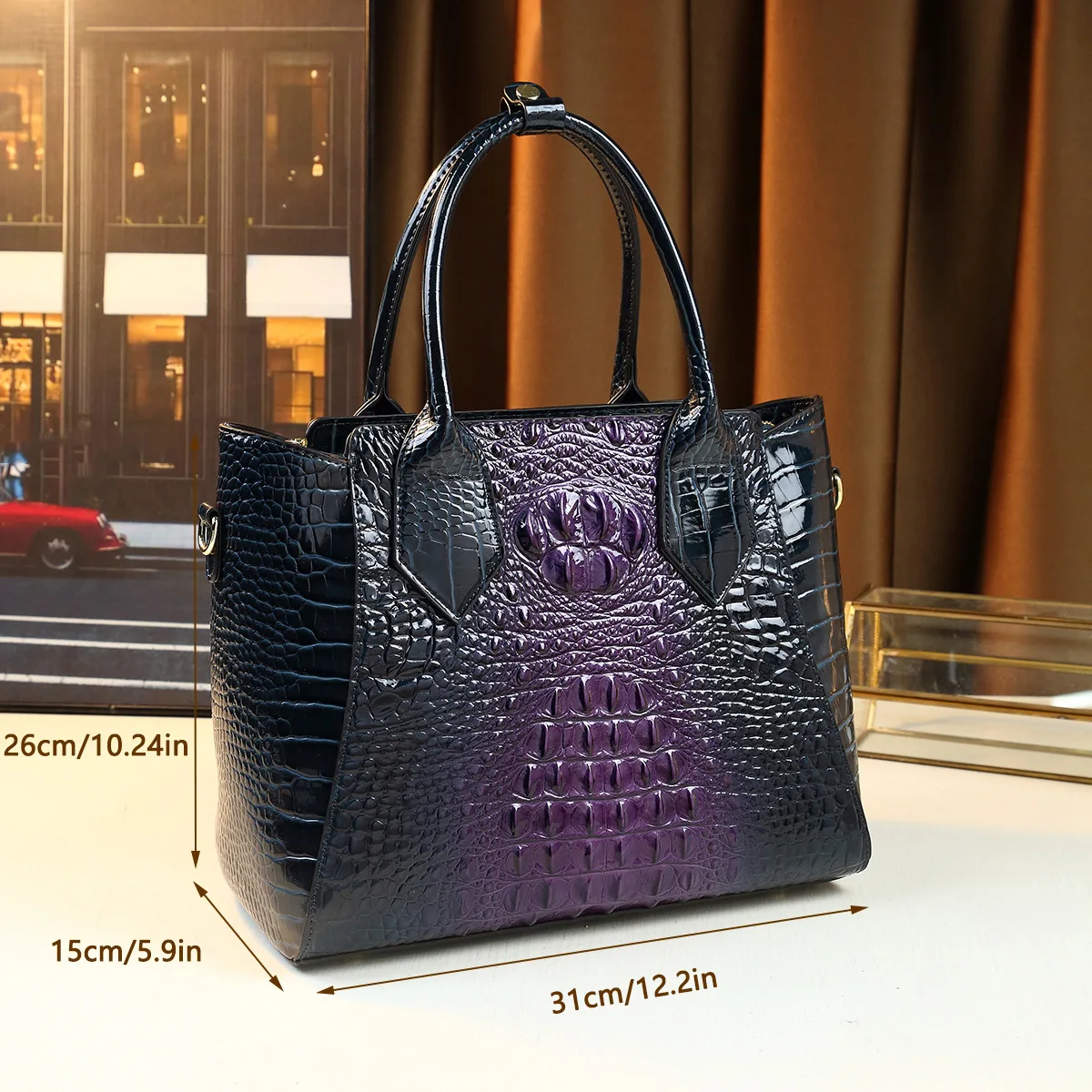 2024 New Vintage Leather Women\'s Handbags Large Capacity Crocodile Pattern Tote Business Commuter Crossbody Shoulder Bags