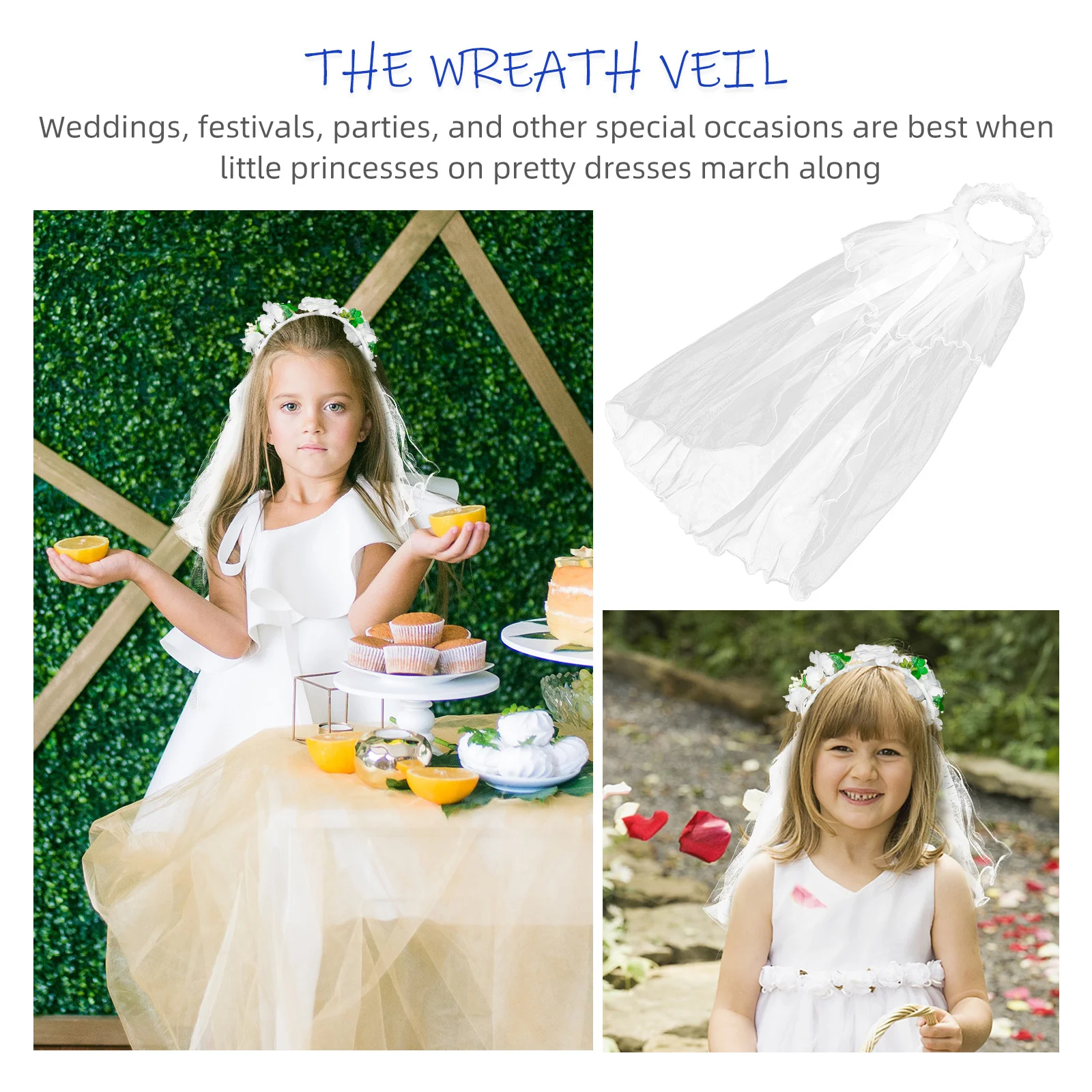 

White Flower Veil Two Layers Wedding Communion Floral Hair Wreath Lace Veil Party Festival Accessory Hair Wreath