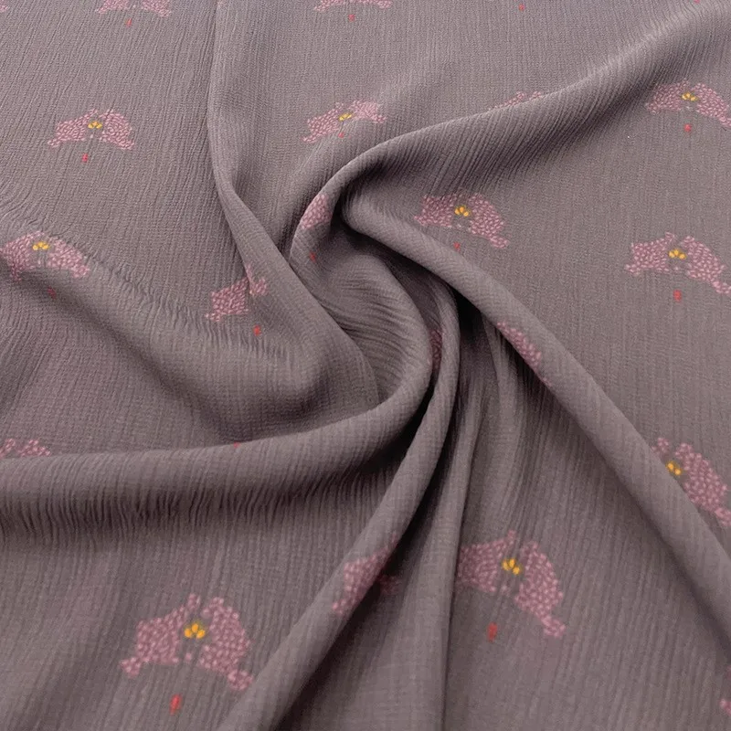 Purple pleated printed matte linen fabric skin-friendly and breathable Hanfu dress