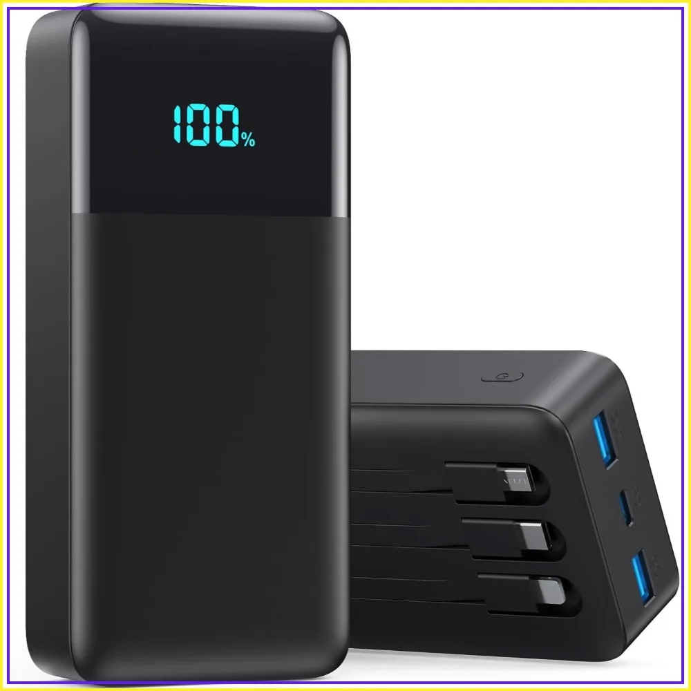 70800mAh Portable Charger Power Bank with 3 Built-in Cables, 25W PD QC4.0 Fast Charging USB C Battery Pack, 6 Outputs 2 Inputs LCD Display for iPhone, Samsung, Google, Android