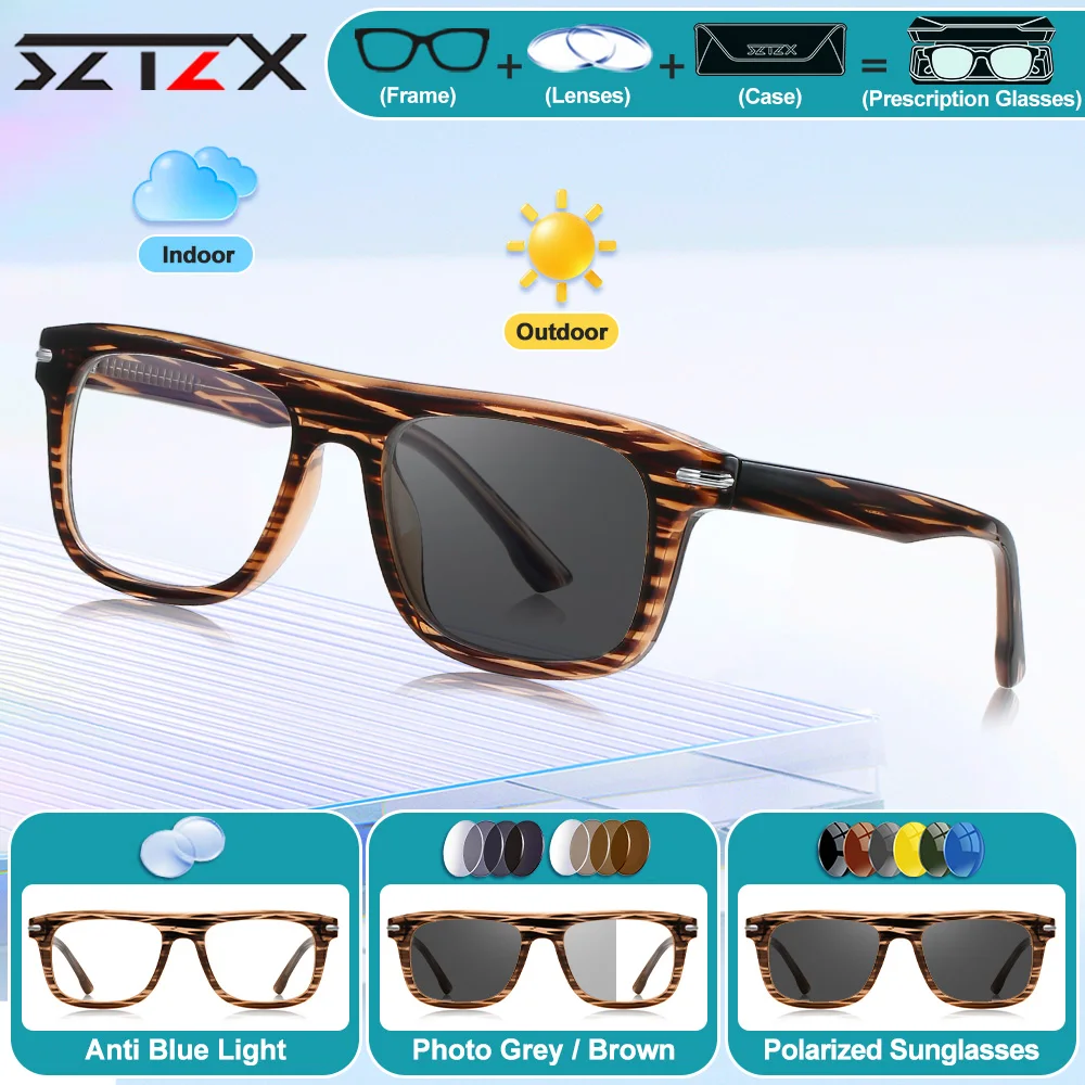

SZTZX High Quality Business Men Square Myopia Hyperopia Reading Glasses Classic Anti Blue Ray Photochromic Prescription Eyeware