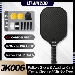 JIKEGO 12K Carbon Fiber Pickleball Racket 16mm Paddles Pickle Ball Racquet Cover Professional Men Women