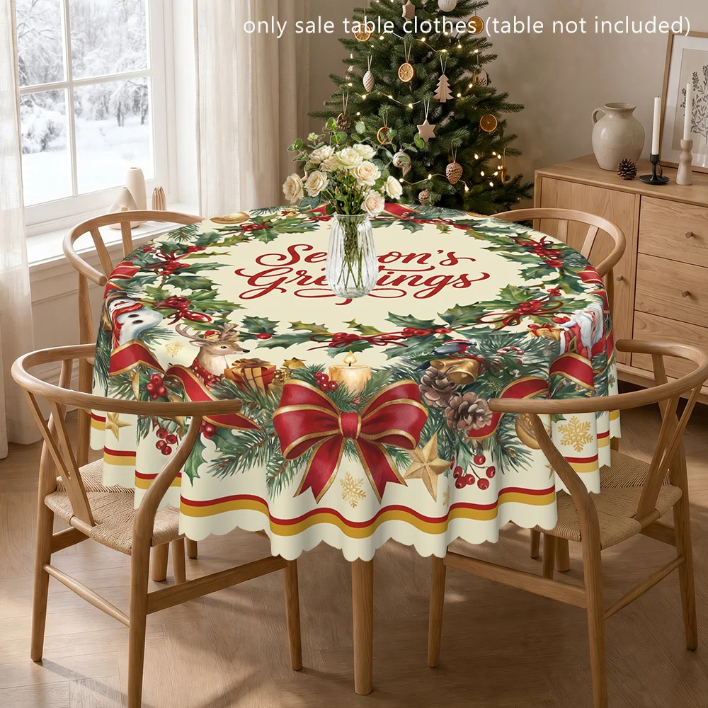 Christmas Season Greetings Garland Polyester Printed Tablecloth