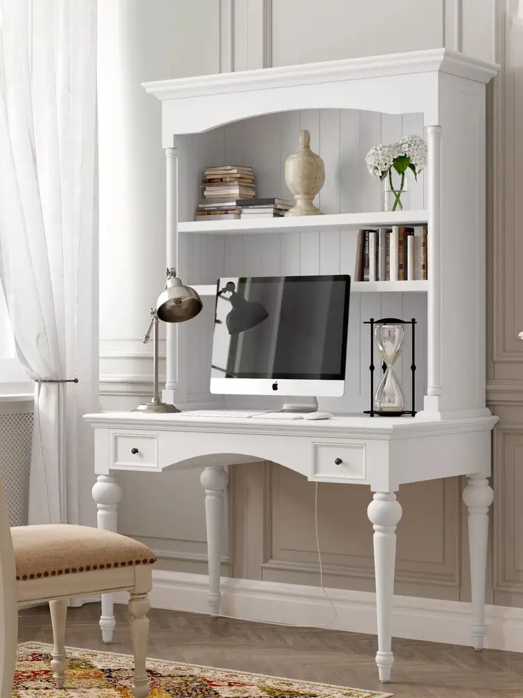 American all-solid wood desk combination household bookshelf integrated French retro computer desk