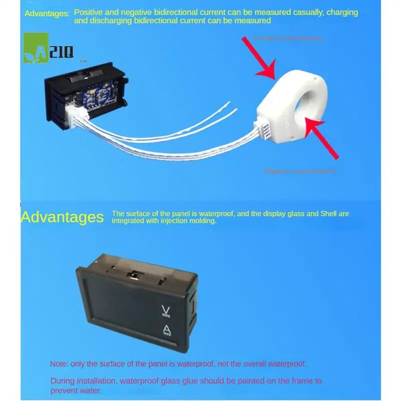 

A21Q -Hall Ammeter Voltmeter DC 0-300V 50A Battery Monitor LED Digital Current Voltage Meter 12V 24V 36V 48V 60V Car Reusable Du