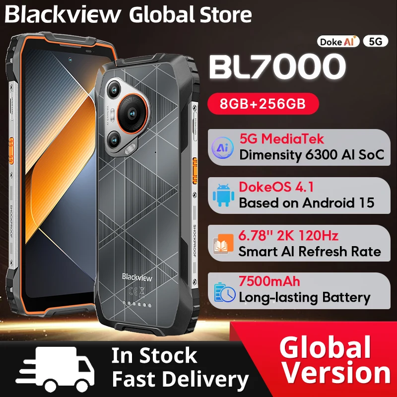 Прочный смартфон Blackview BL7000 5G, дисплей 6,78 дюйма, 2,4K, размер 120 Гц, 6300, GPS, 50 МП, камера, 7500 мАч, 33 Вт, Android 15, мобильный телефон