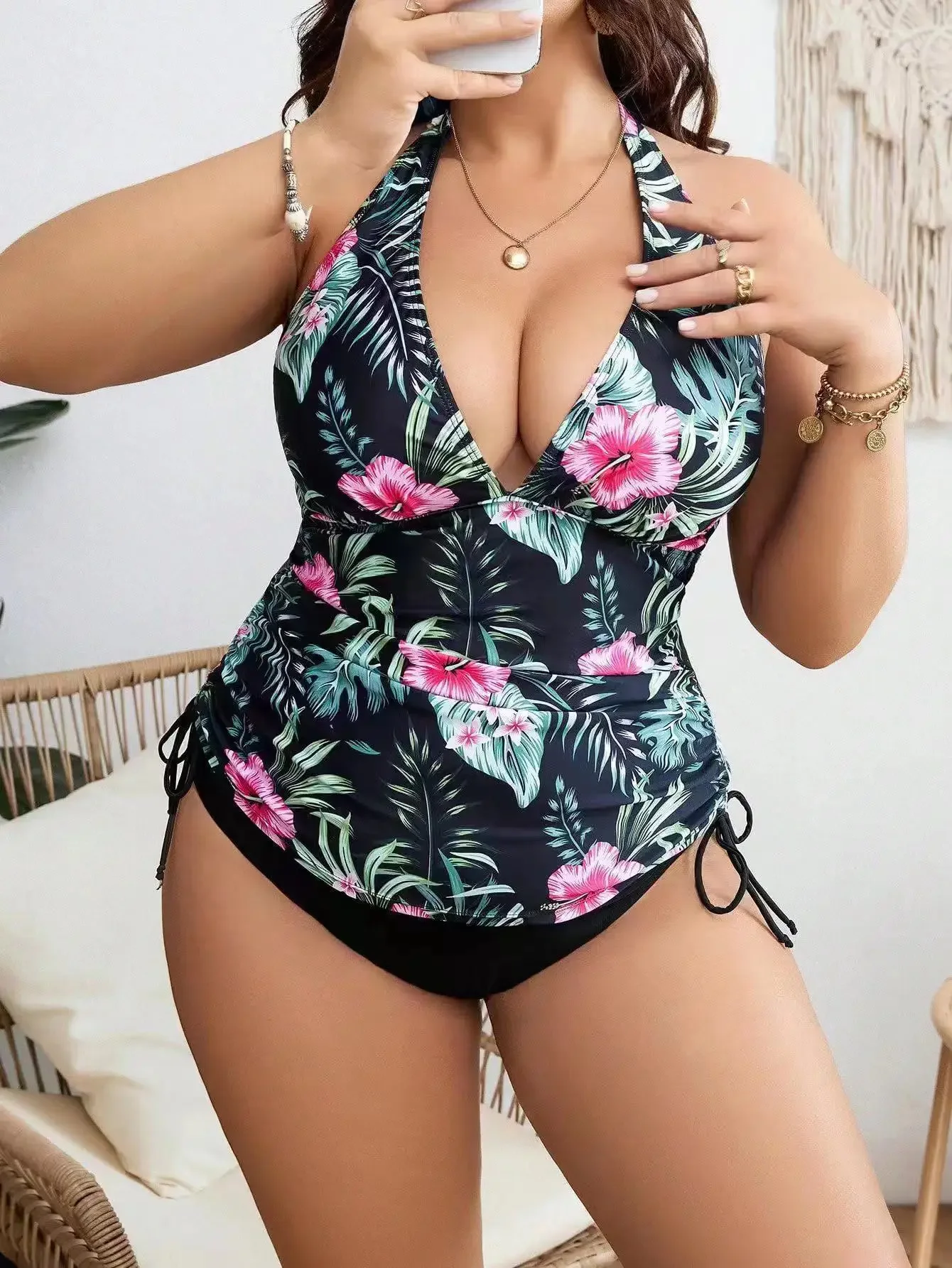 Vigojany-sexy Badeanzug, Damen riemen kragen, großer Tankini, Badeanzug mit hoher Taille, rücken freie Strand kleidung, 2024