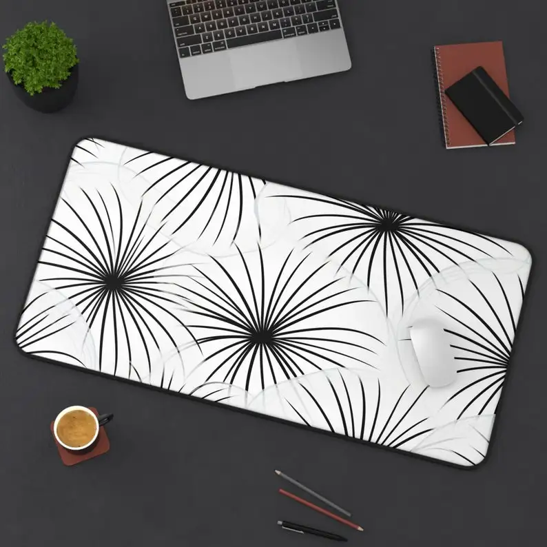

Black Floral Pattern Deskmat, Office Decoration, Workspace Accessory, Home Office, Unique Gift for Her, Modern Desk Mat