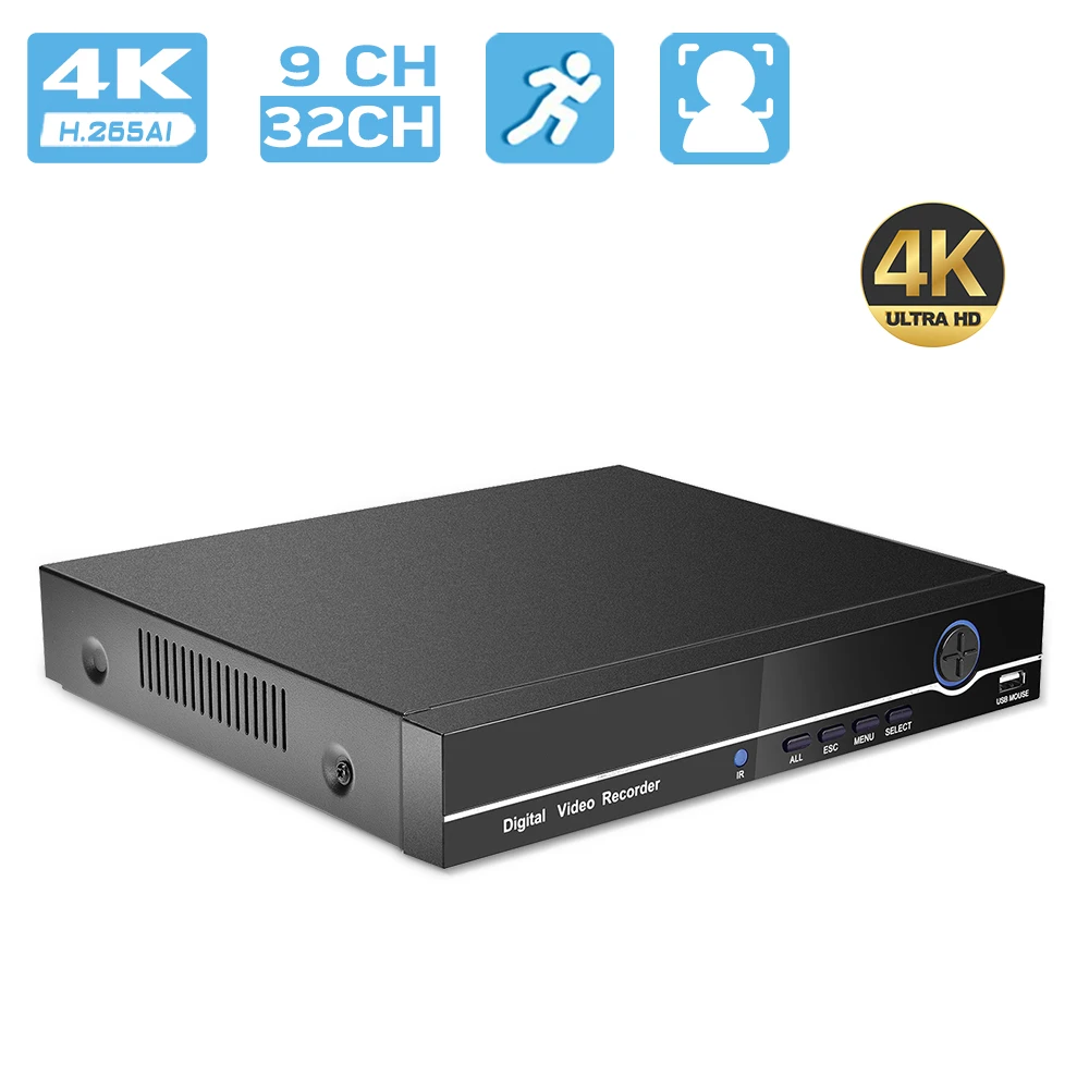 

BESDER 32CH H.265 AI 4K Output CCTV NVR 16CH 9CH 5MP HD Security Video Recorder Motion Detect P2P ONVIF CCTV DVR Face Detection