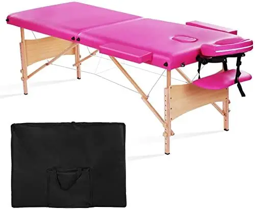 

Height Adjustable Pink Color Folding Wooden Milking Table 300kg Weight Limit Portable Massage Table Beauty Bed