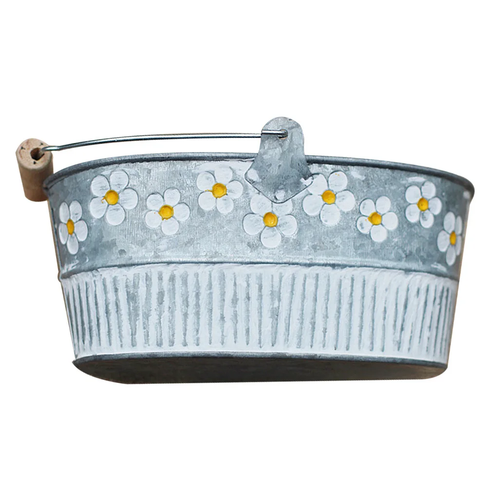 

Vintage Daisy Embossed Metal Tin Bucket Retro Flower Planter Decorative Garden Pail For Home Wedding Window Rustic Floral