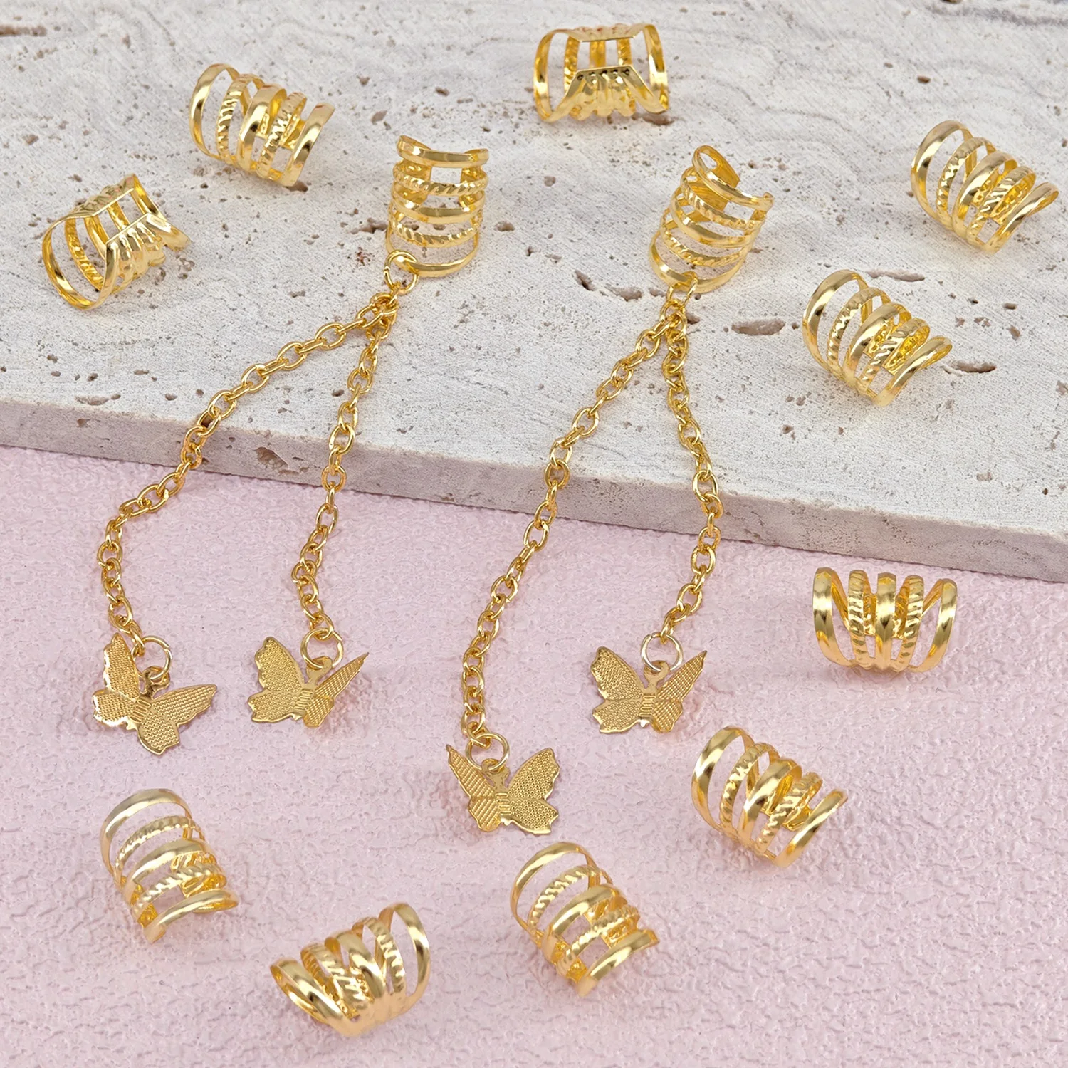 12pcs Chain Butterfly Punk style Summer Hair Jewelry Accessories Y2K Alloy Dreadlock Beads for Girls dances and parties Music view 4