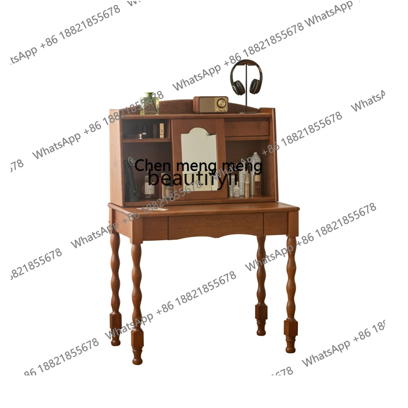 

Retro Cherrywood Solid Wood Dressing Table Simple Mid-Ancient Bedroom Multi-Functional Integrated Makeup Table Mirror