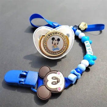 Personalized Mickey Mouse pacifier Clip Chain Baby Shower Gift for newborn dummies BPA-free Toddler teeth Zircon baby pacifier