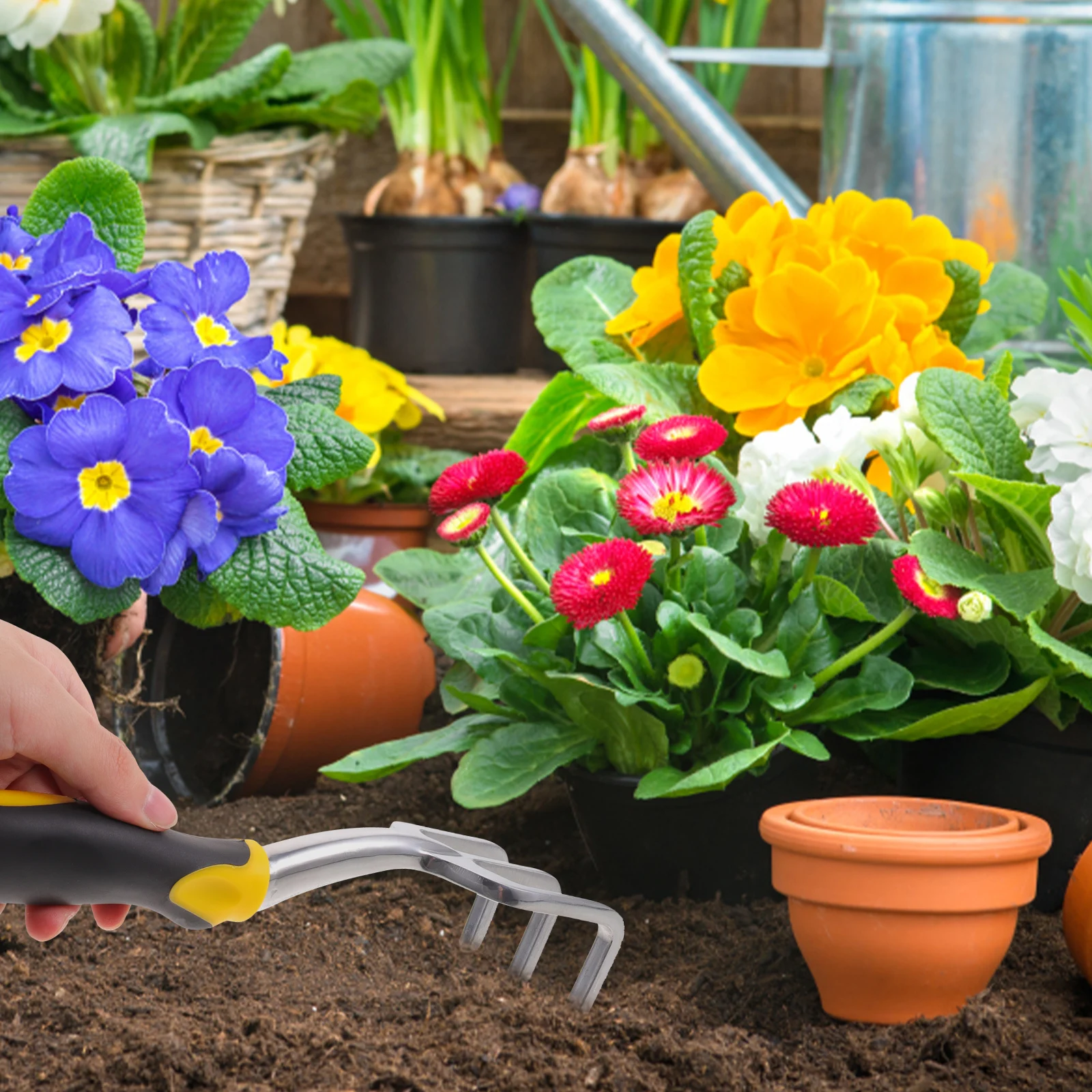 

Three Tooth Rake Stainless Steel Handheld Cultivator Garden Tools Lightweight Durable Practical For Loosening Soil Removing