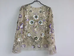 Female Fashion Tops Sexy Party Beaded Sequin Blouses European Runway Style Long Sleeves Shiny Shirt Halloween Costumes Double