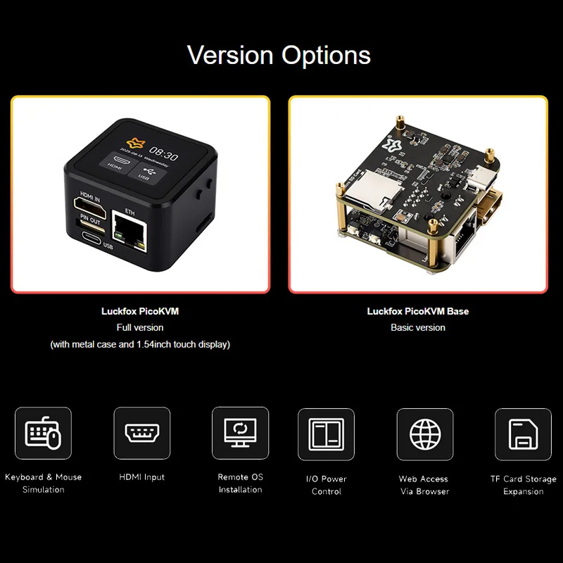 Luckfox PicoKVM Onboard HDMI-Compatible USB Ethernet I/O Expansion Port IP KVM Management 1.54'' Touch Display Case Opitonal