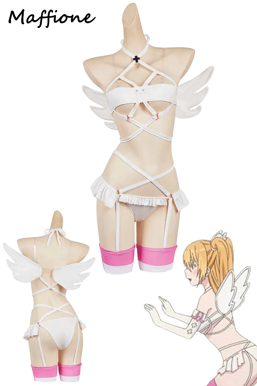 

Ririsa Amano Cosplay Sexy Lingerie Costume Anime Seduction Of 2.5 Dimensional Disguise Women Underwear Wings Set Halloween Suits