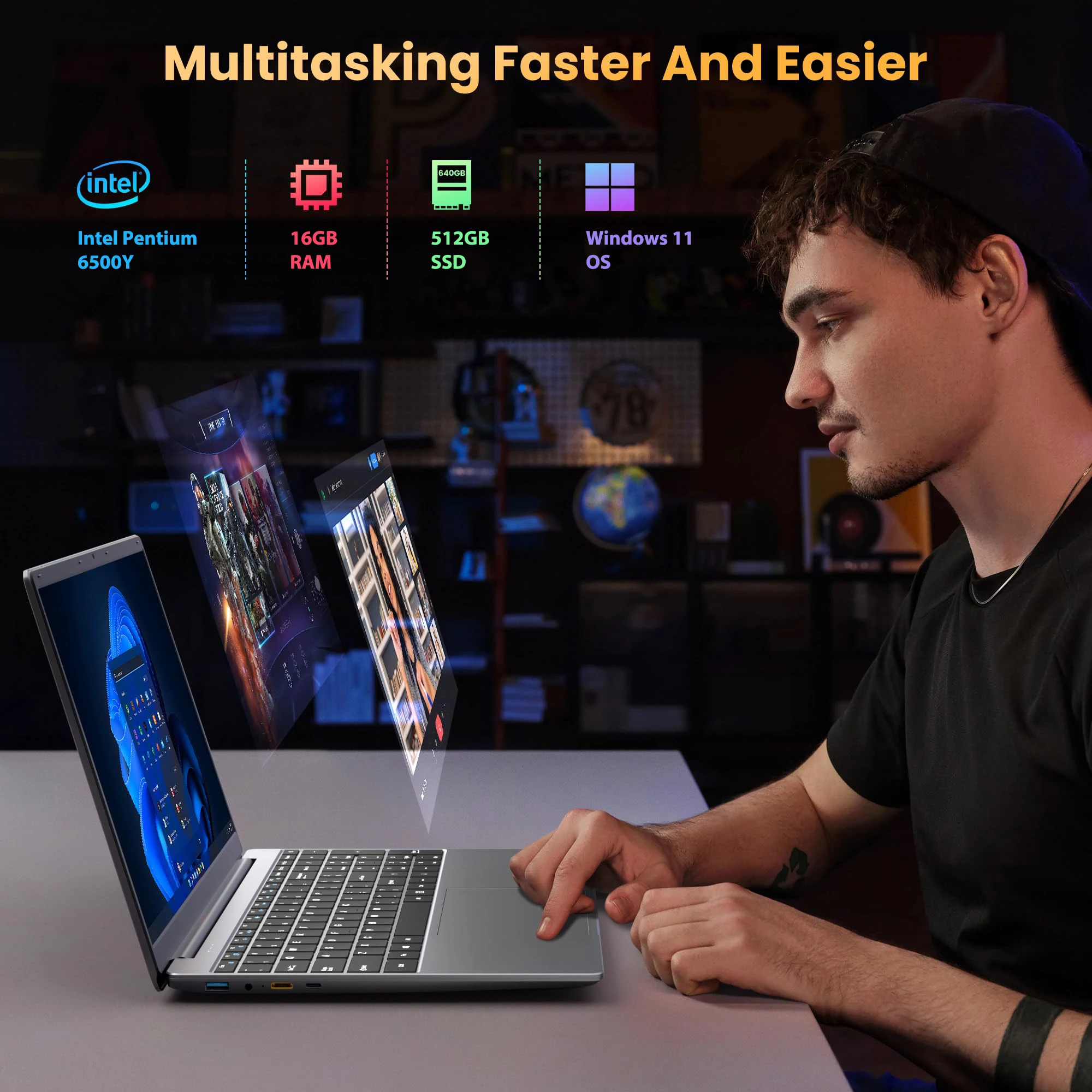 Portátil Jumper con pantalla FHD de 15,6 pulgadas, 16 GB de RAM, SSD de 512 GB (con capacidad de expansión de 512 GB mediante tarjeta TF), procesador 6500Y (hasta 3,4 GHz), portátil ligero para uso empresarial y estudiantil, 2 altavoces estéreo, puerto tipo C, USB 3.0, teclado numérico.