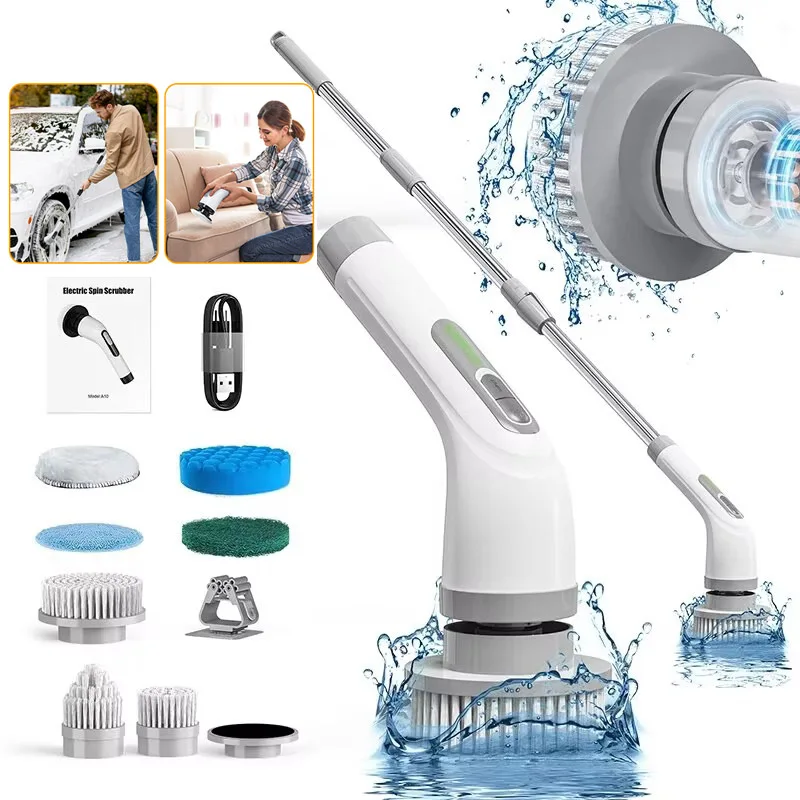 Brosse de nettoyage électrique portative multifonctionnelle 7 en 1, avec fonction télescopique, outil de nettoyage du sol de la salle de bain et de la cuisine