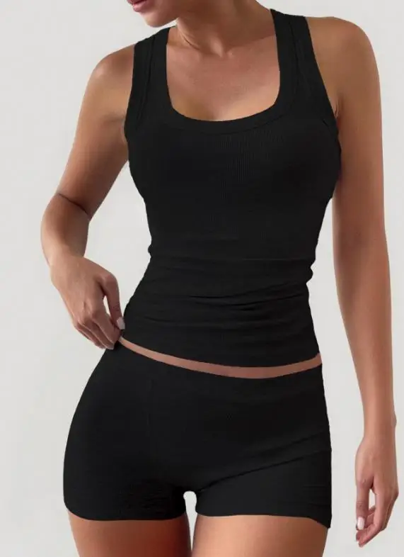 

2025 Autumn/winter Yoga Slim Fit Vest Shorts Two-Piece Set for Women's Clothing