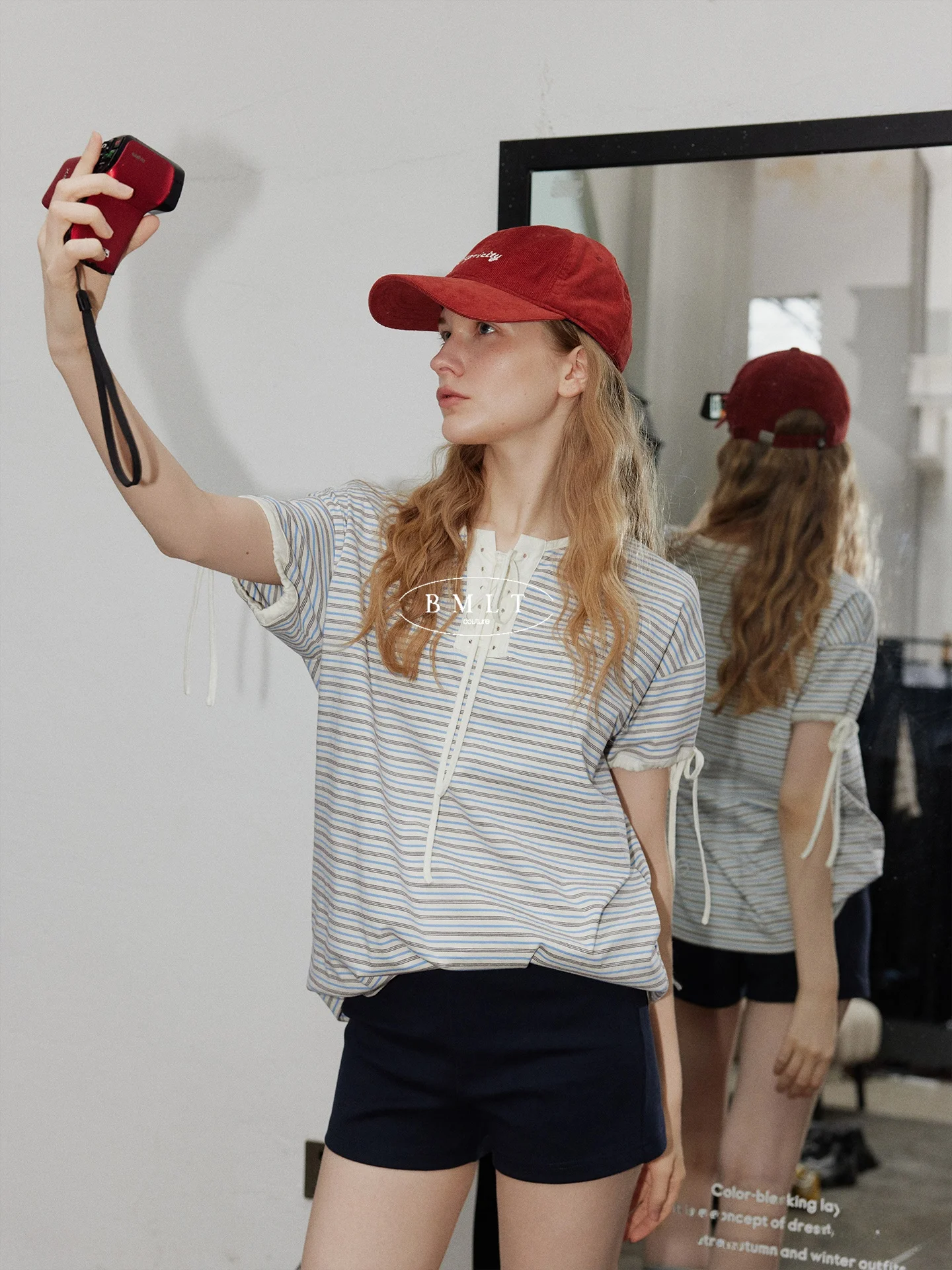 

Pure Cotton Soft Weave Stripe T-Shirt Women's Loose Fit Casual Style Short Sleeve round Neck Top BMLT Blue White Design