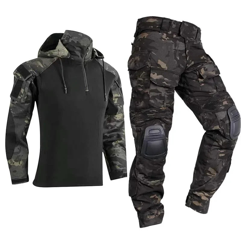 HAN WILD Tactical Shirts Airsoft Paintball Work Men Clothing Pants Uniform with Pads Shooting Combat Suits US Camo Camping Pant