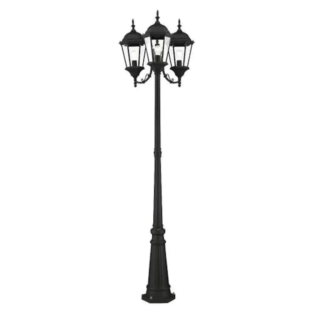 Aluminum 3-Light Outdoor Post Lantern Black Clear Beveled Glass Traditional Design 27