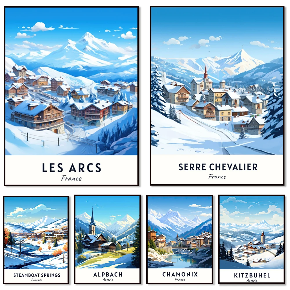 Serchevalier، Steamboat Springs، Vail Ski، Alpbach، Verbier، Chamonix، St. Moritz، Oregon، Les Arcs Ski، ملصق Washington Ski