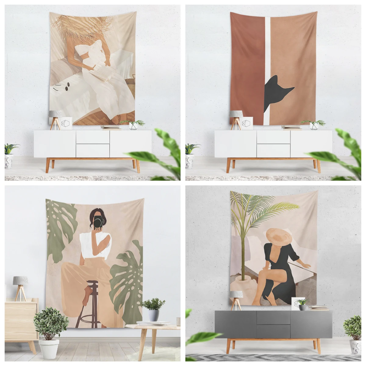 

Wall Hanging Fashionable Vacationing Women Decorative Blanket Fabric Bedroom 200x150cm Large