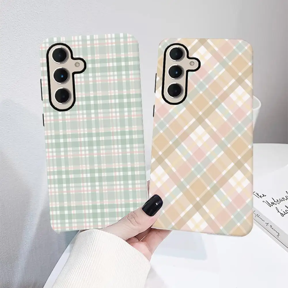 

Grid Texture Phone Case For SamsungS25 GalaxyS24Ultra 23plus S22 21 A56 36 26 16 Luxury Double Layer Back Cover