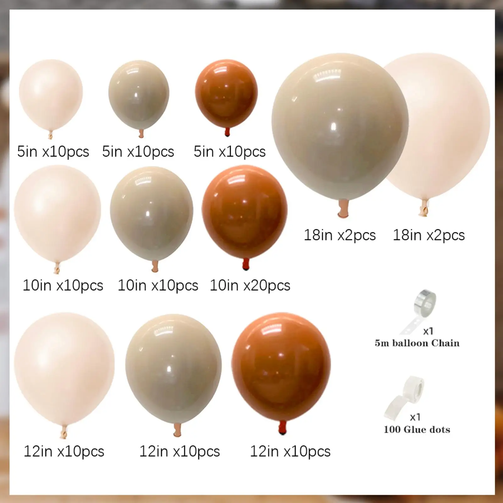 Romantic Latex Balloons Set of 104 for Birthday Party Arch Garland Kit with Chain and Glue for Bridal Shower Decoration