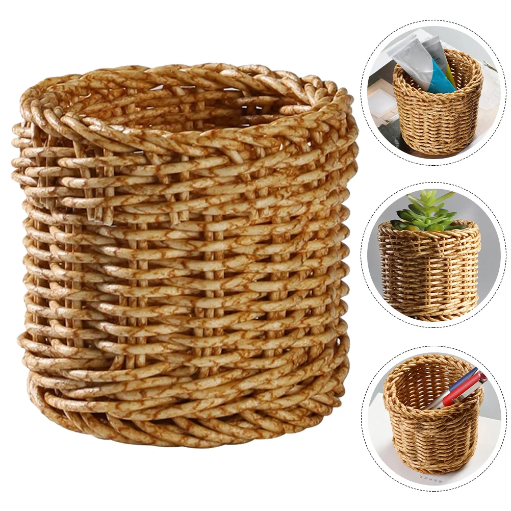 صناديق التخزين حامل القلم تقليد سلة الروطان عود قلم رصاص لأحمر الشفاه سطح المكتب